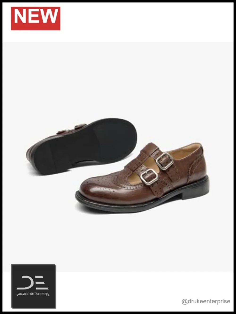 Women's Leather T-Strap Mary Jane Oxford Brogue Flats